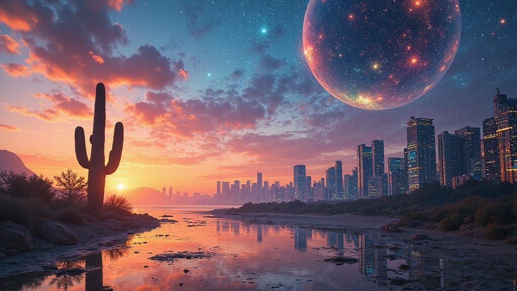 Surreal Dream Triple Exposure: Floating Islands and Neon Cit...