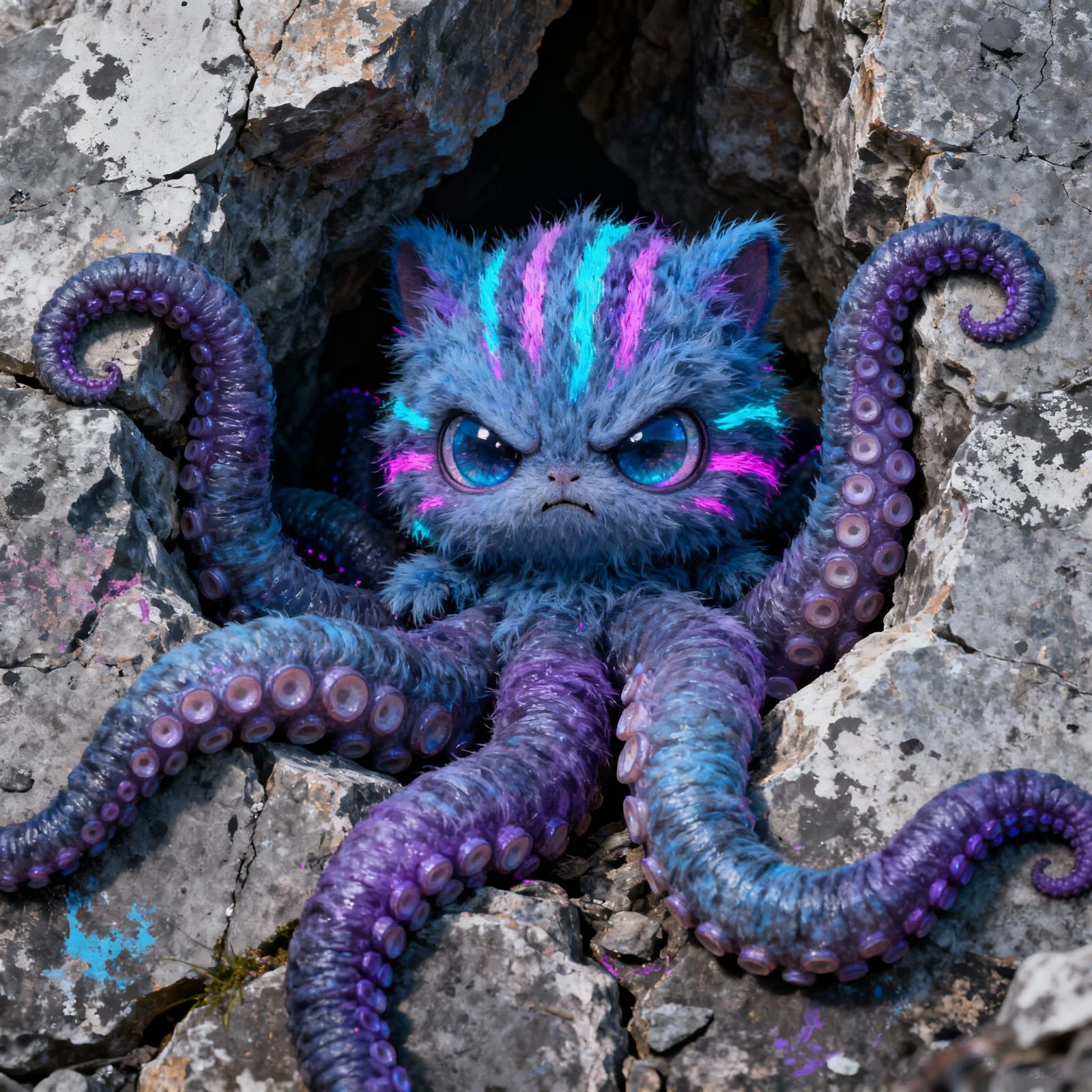 Creepy Cute Neon Furry Creature with Tentacles