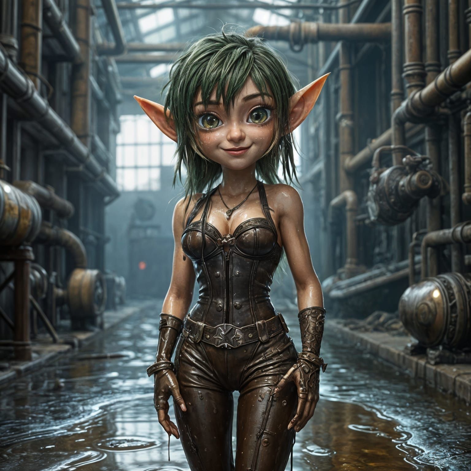 Hyperrealistic Oiled Elf in Detailed Setting