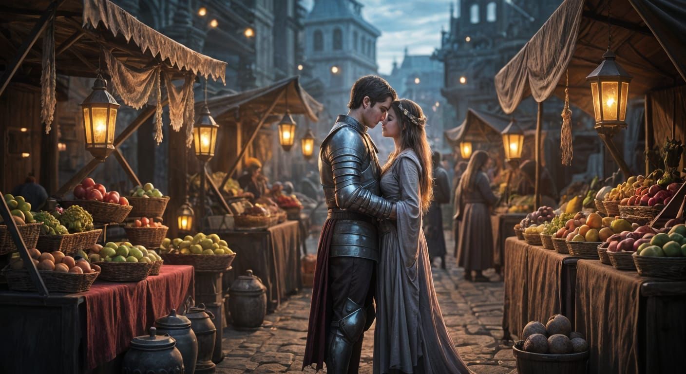 Medieval Marketplace Romance at Dusk
