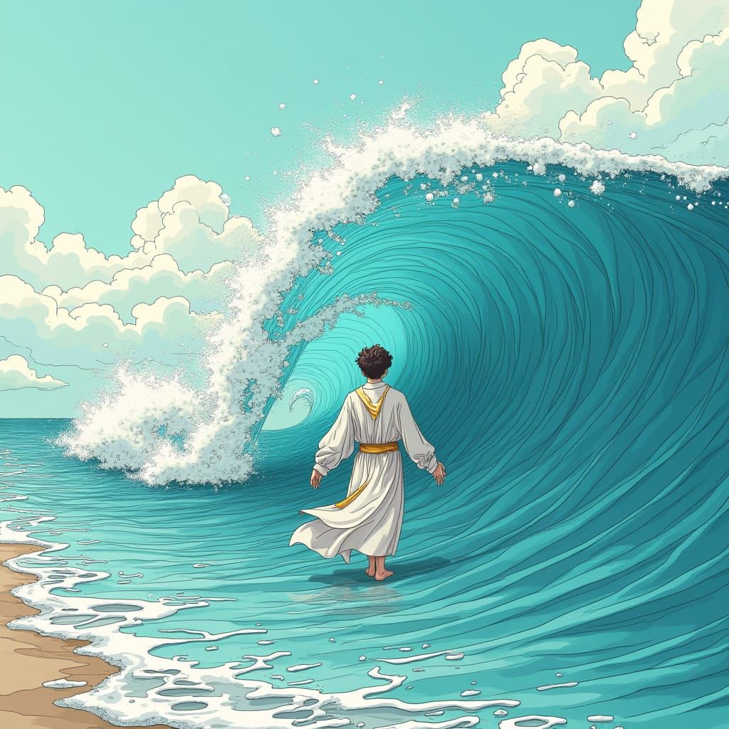 Time Surfaces in a Turquoise Wave, Kanagawa-Inspired