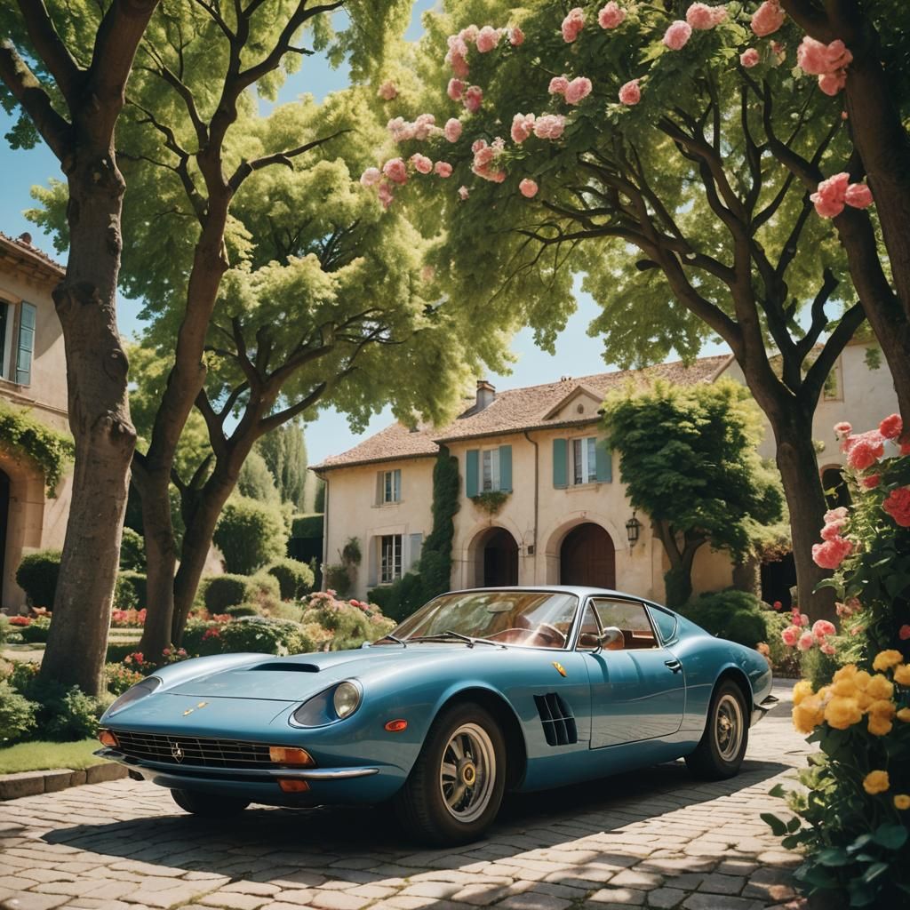 Vintage Ferrari in Serene French Cityscape