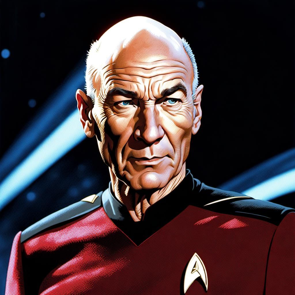 Young Captain Picard Portrait in Star Trek Style