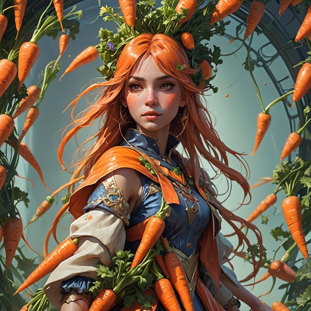 Hyperrealistic Carrot Girl Portrait in Candy Art Style