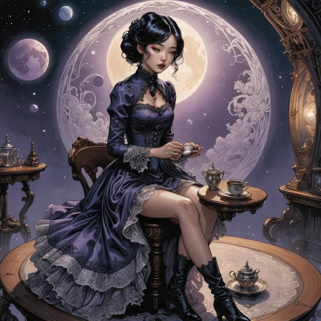 Korean Woman in Gothic Dress, Comic Book Art