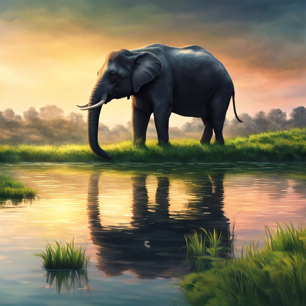 Muscular Man Sits Pridefully on Elephant in Serene River Lan...