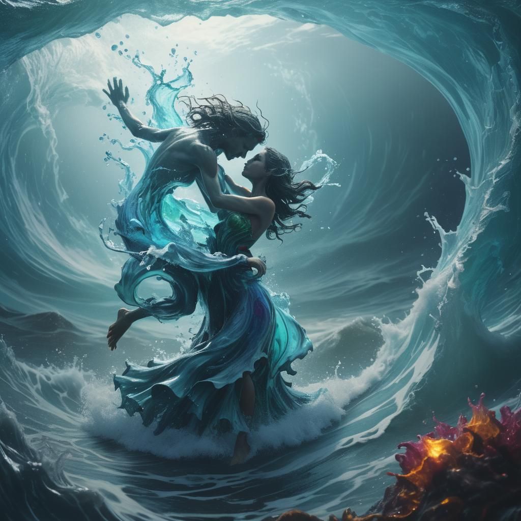 Majestic Water Elementals Dancing in Dreamy Ocean