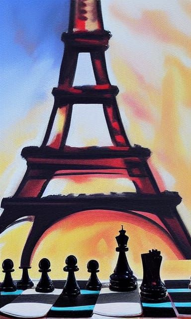 Chess Game Under Eiffel Tower in Academic Style