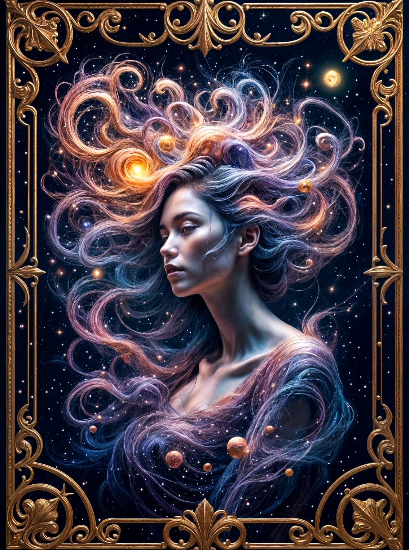 Art Nouveau Woman with Galaxy Hair