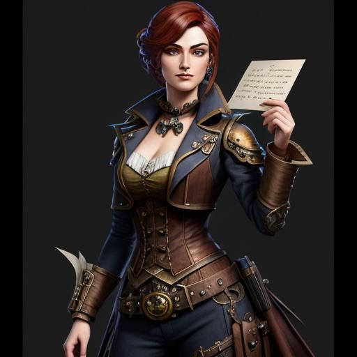 Steampunk Woman with Letter: Detailed Matte Painting