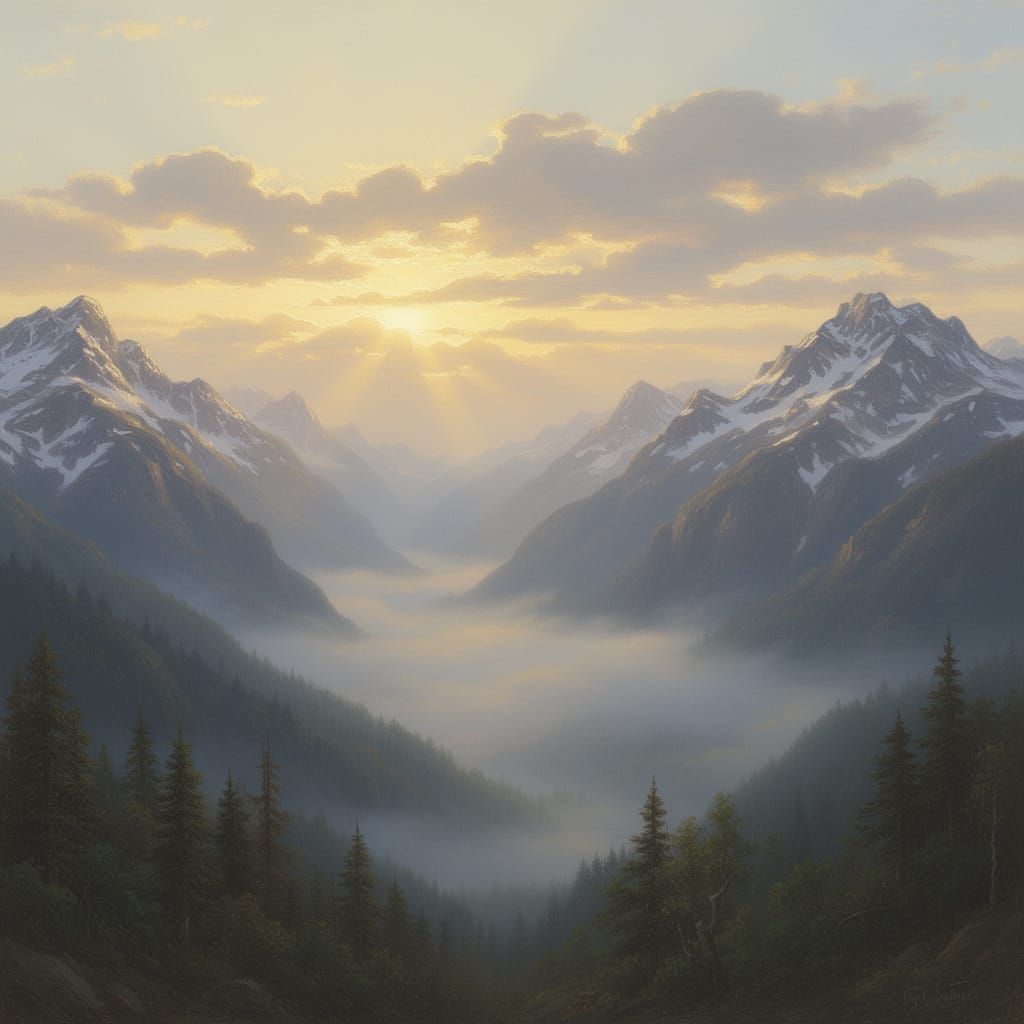 Majestic Mountain Sunrise Over Misty Valleys