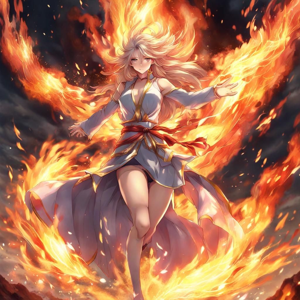 Anime Style Fire Elemental Woman in 4K