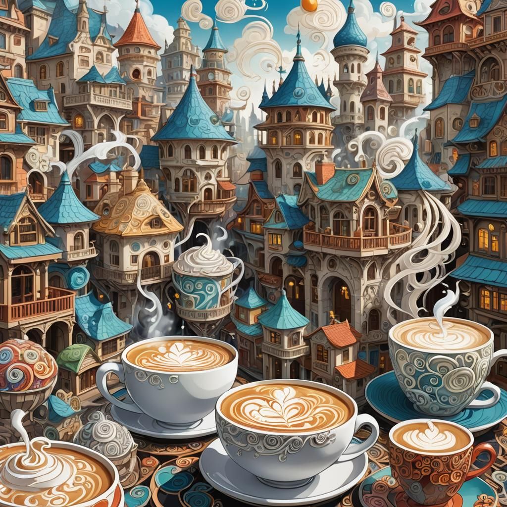 Anime Coffee in Futuristic Cityscape