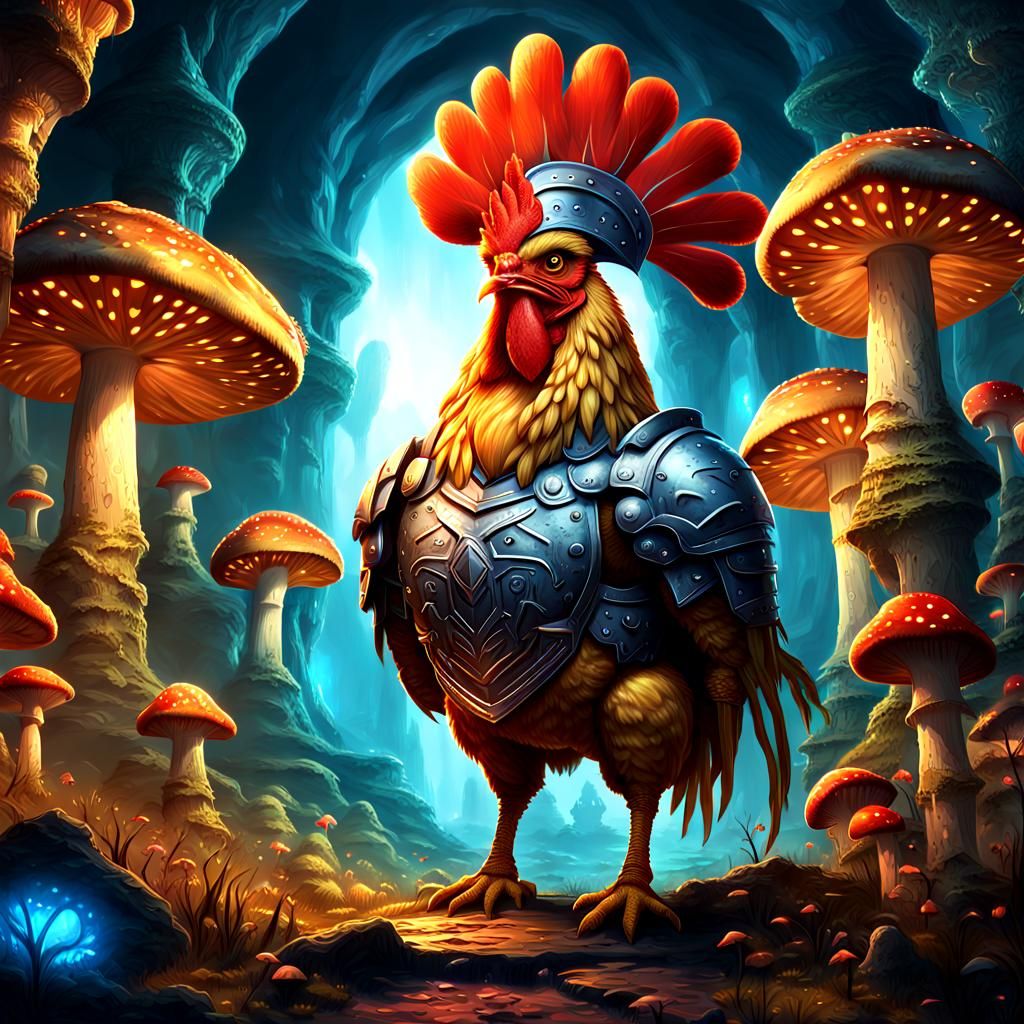 Chicken Warrior in a Glowing Mushroom Kingdom