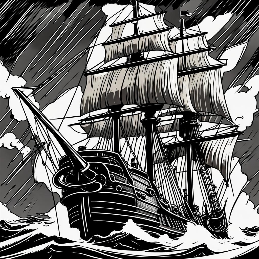 Steampunk Ship in Stormy Seas