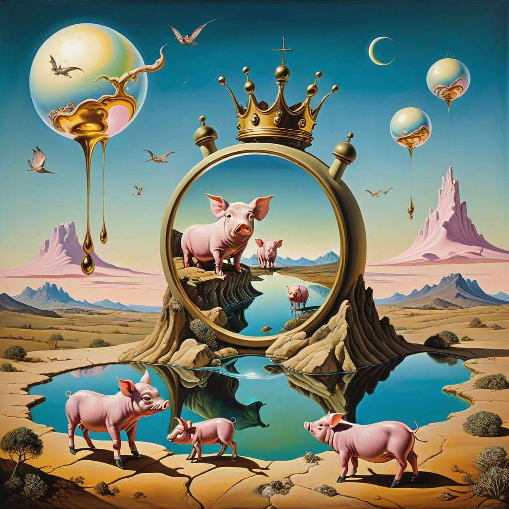 Surreal Piglet Dreamscapes in Whimsical, Hyperrealistic Styl...