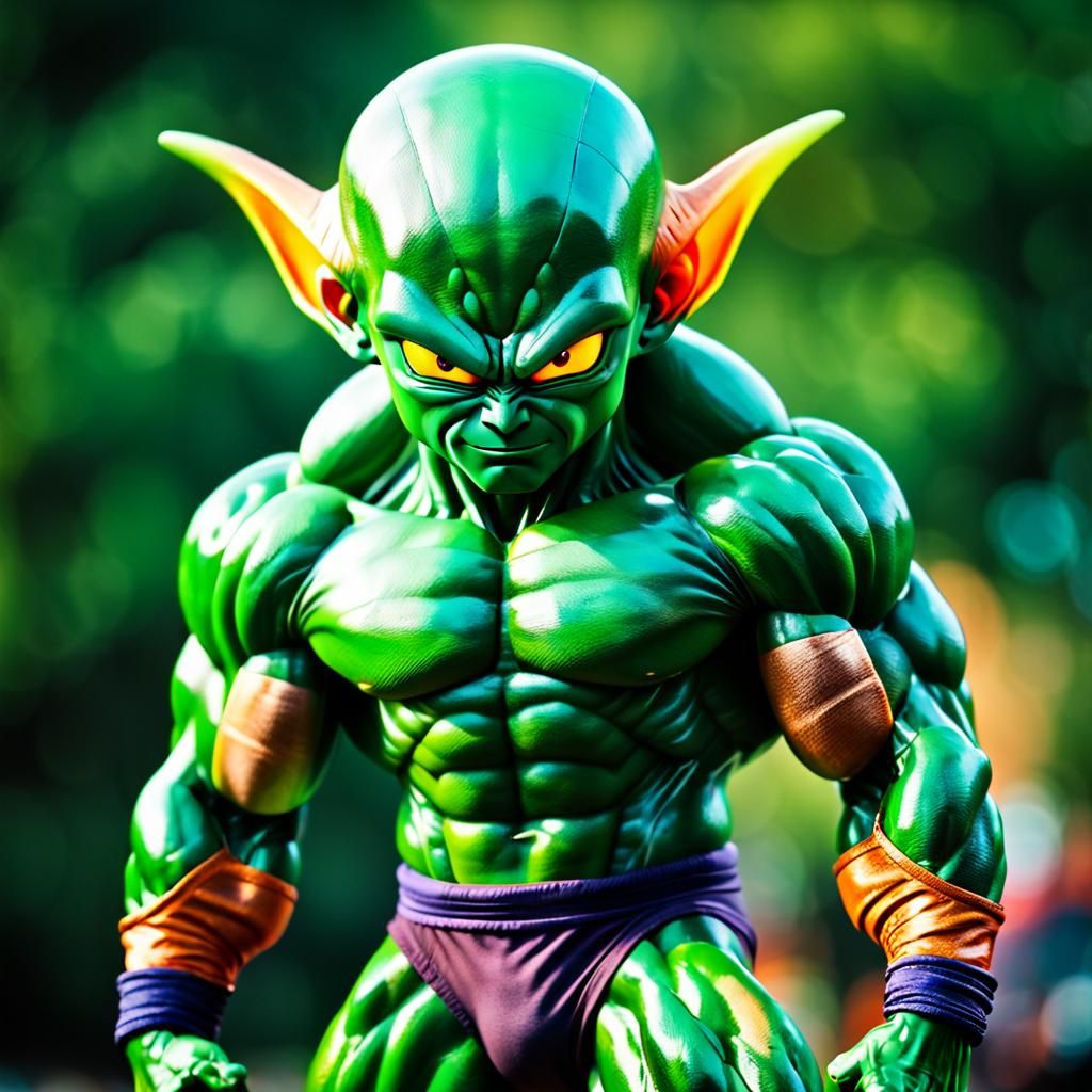 Green Alien Bodybuilder with Fiery Eyes