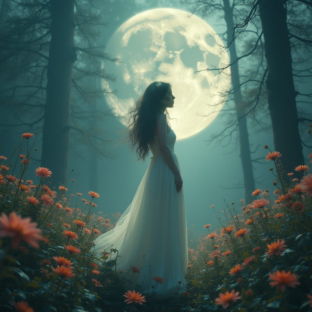 Mystical Woman in Dreamy, Ethereal Forest