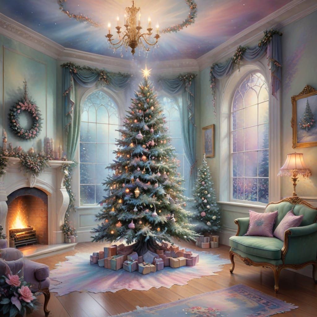 Ethereal Christmas Tree in Soft Watercolour Style