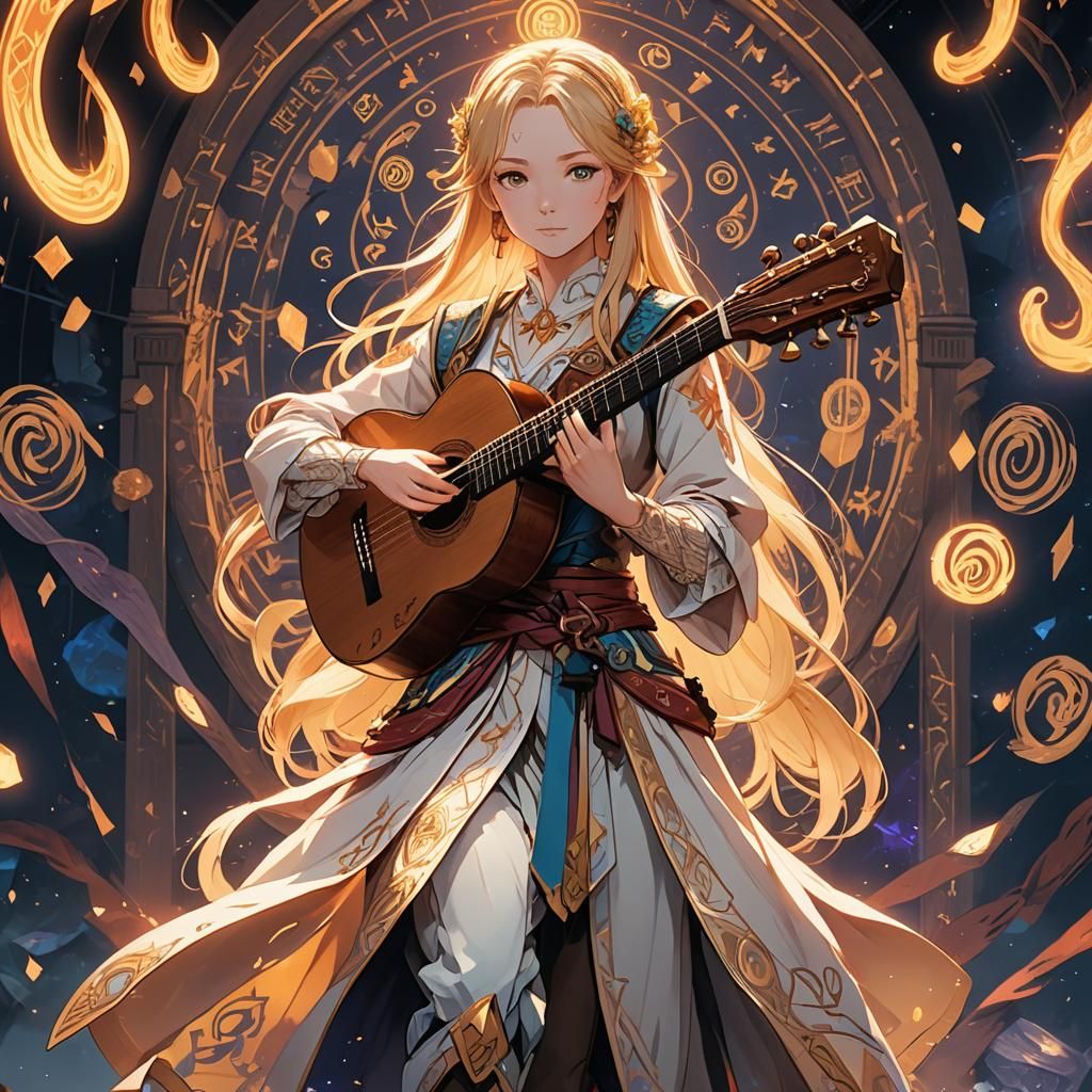 Mystical Bard with Lute in Vibrant Anime Style