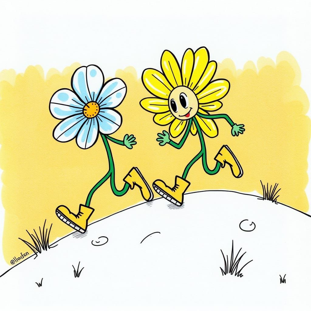 Flowers in Boots Race Uphill in Artistic Style