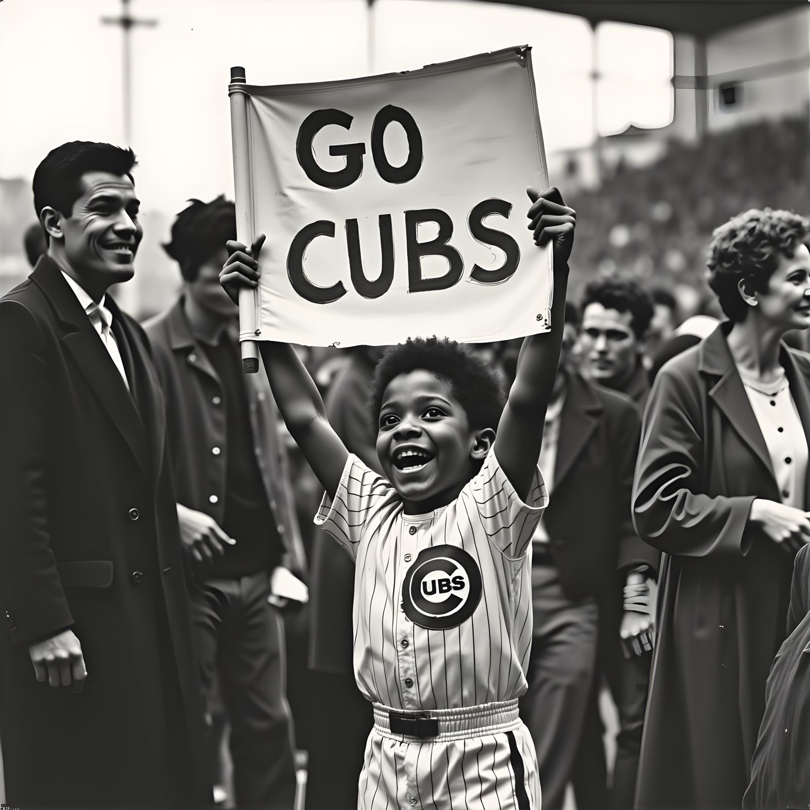 Young Boy Celebrates Go Cubs with Joyful Flag Raising in 196...