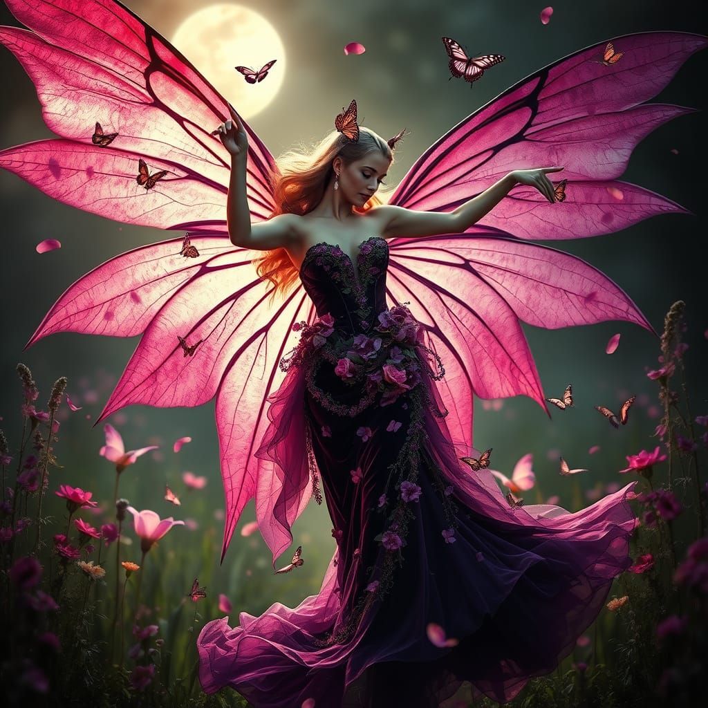 Elegant Fairy Dance in Moonlight Garden