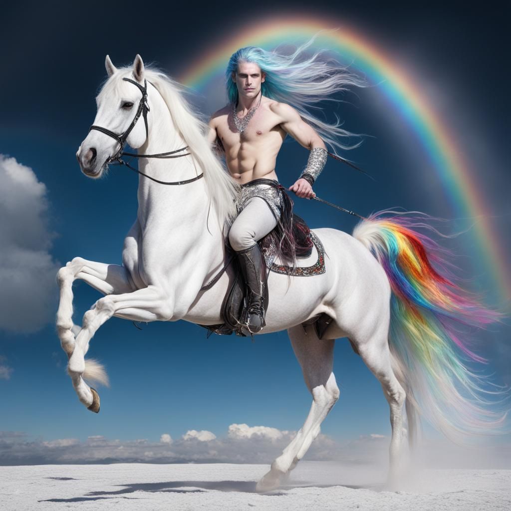 Rainbow Tinsel Haired Rider on Glitter Horse