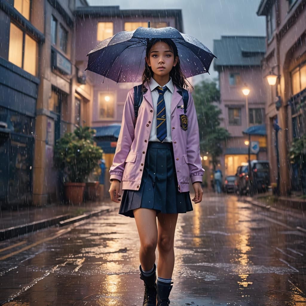 Young Girl in Rain: Fantasy Concept Art