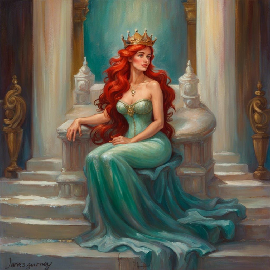 Goddess Ariel on Marble Throne as Oil Painting