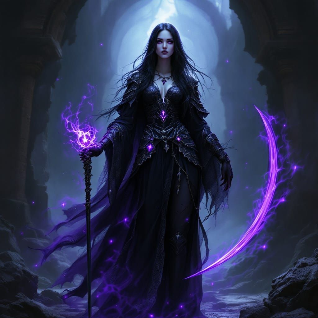 Mystical Sorceress with Scythe in Art Nouveau Style