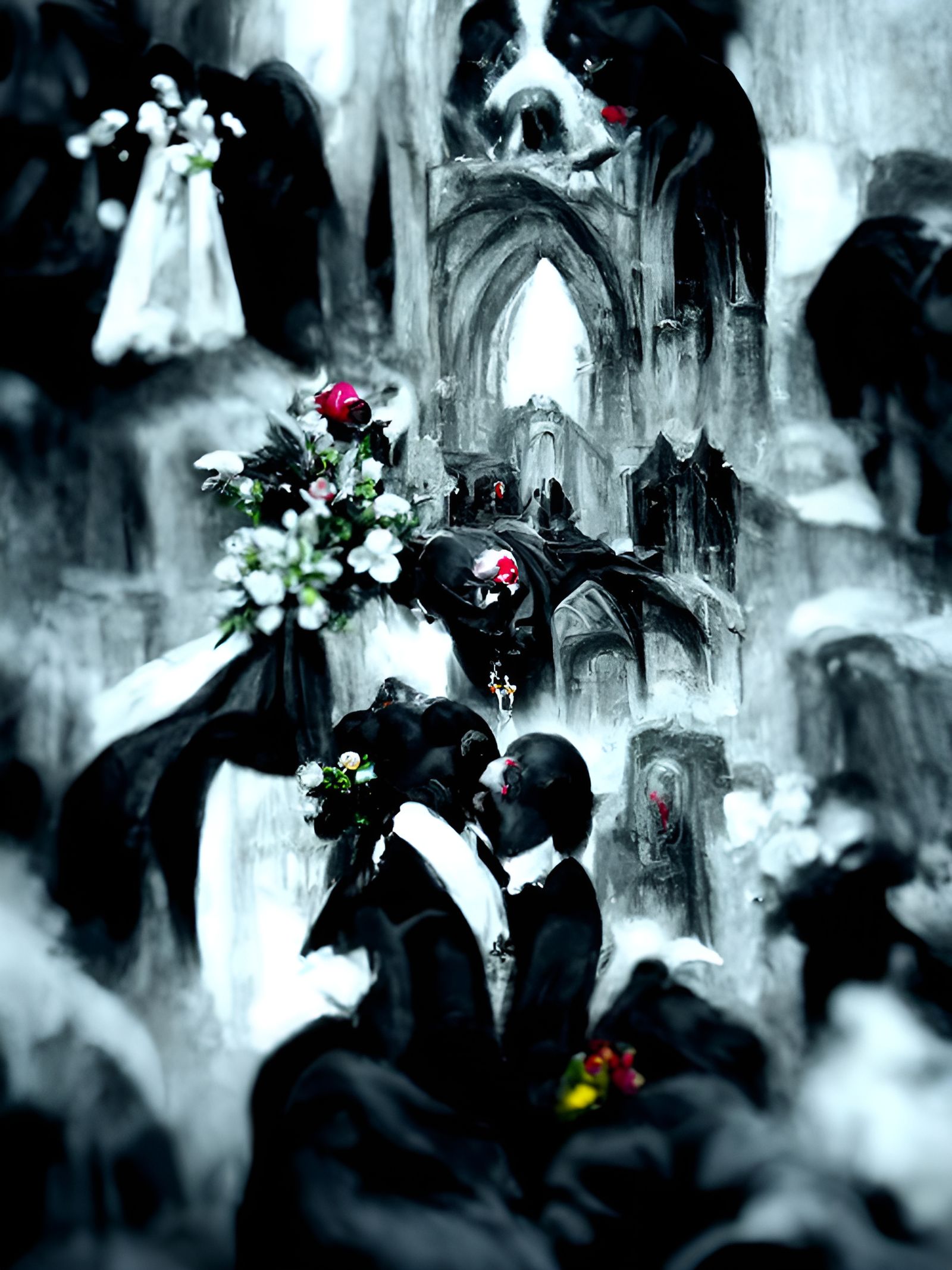 Gothic Black Wedding with Red Roses