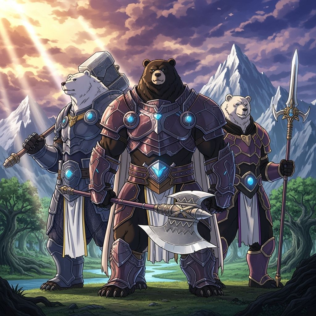 Manga Bearfolk Warriors in Fantastical Landscape