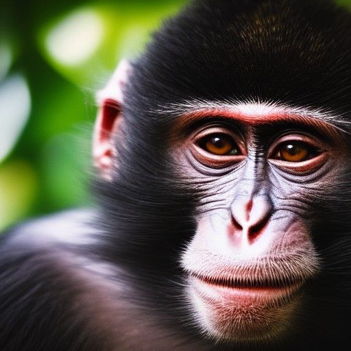 Handsome Black Fur Monkey Portrait in 3D