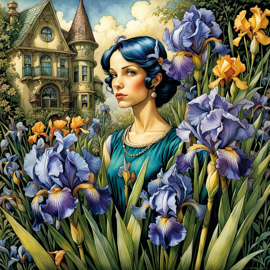 Colorful Irises in Detailed Fantasy Illustration
