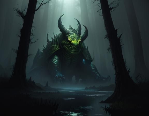 Menacing Bullywug Emerges from Murky Swamp: Dark Fantasy Art