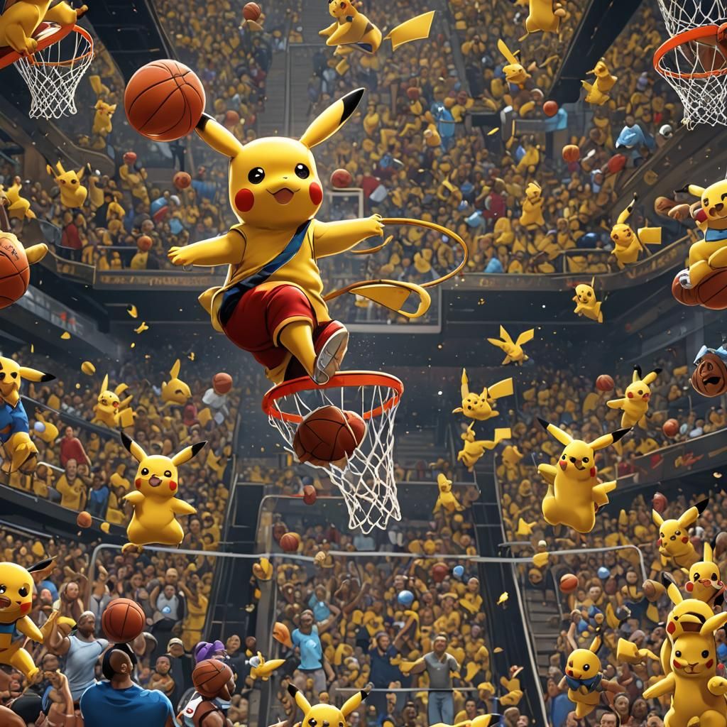 Pikachu Dunks on LeBron James: Fantasy Concept Art