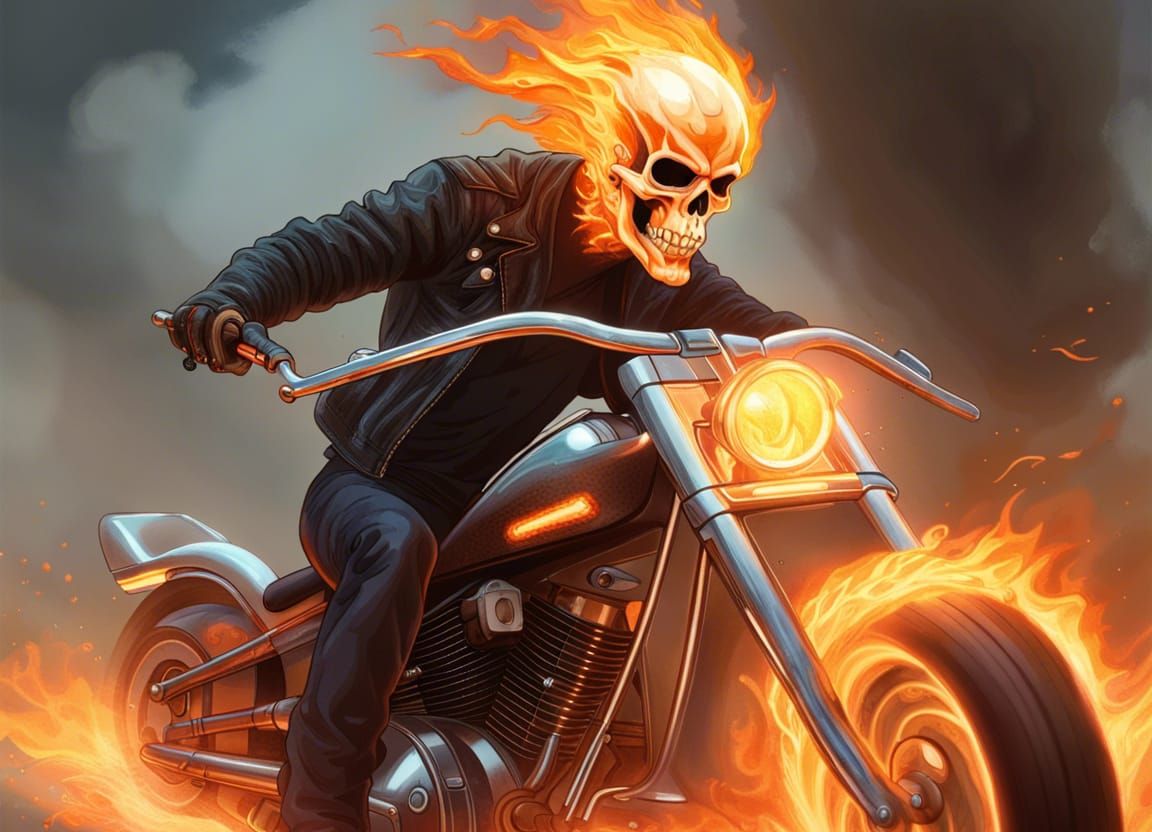 Ghost Rider on Flaming Chopper: Detailed Portrait
