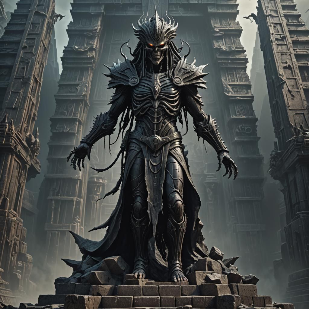 Epic Evil Mage on Pyramid, HR Giger Style