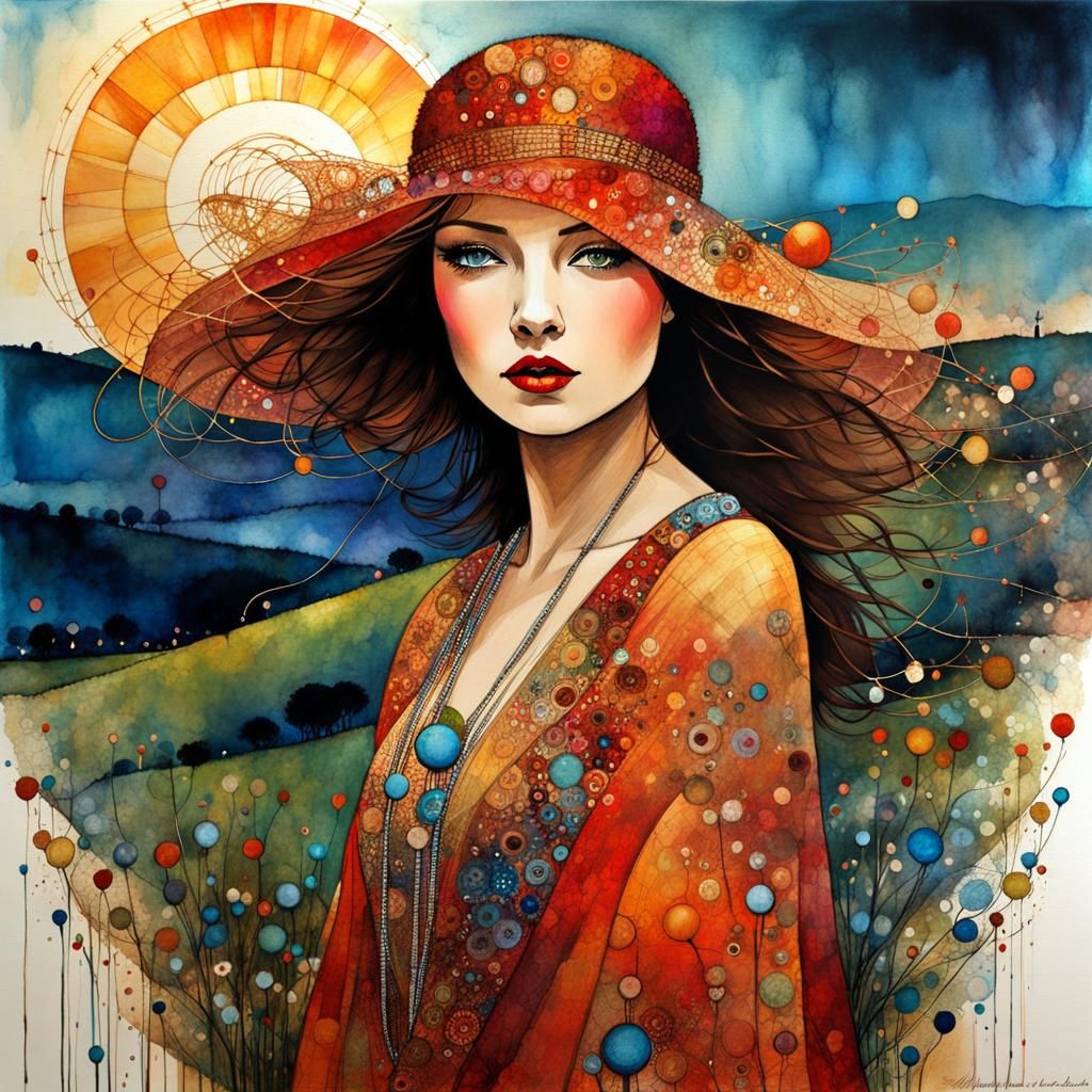 Girl on Windy Hill: Art Brut Digital Illustration