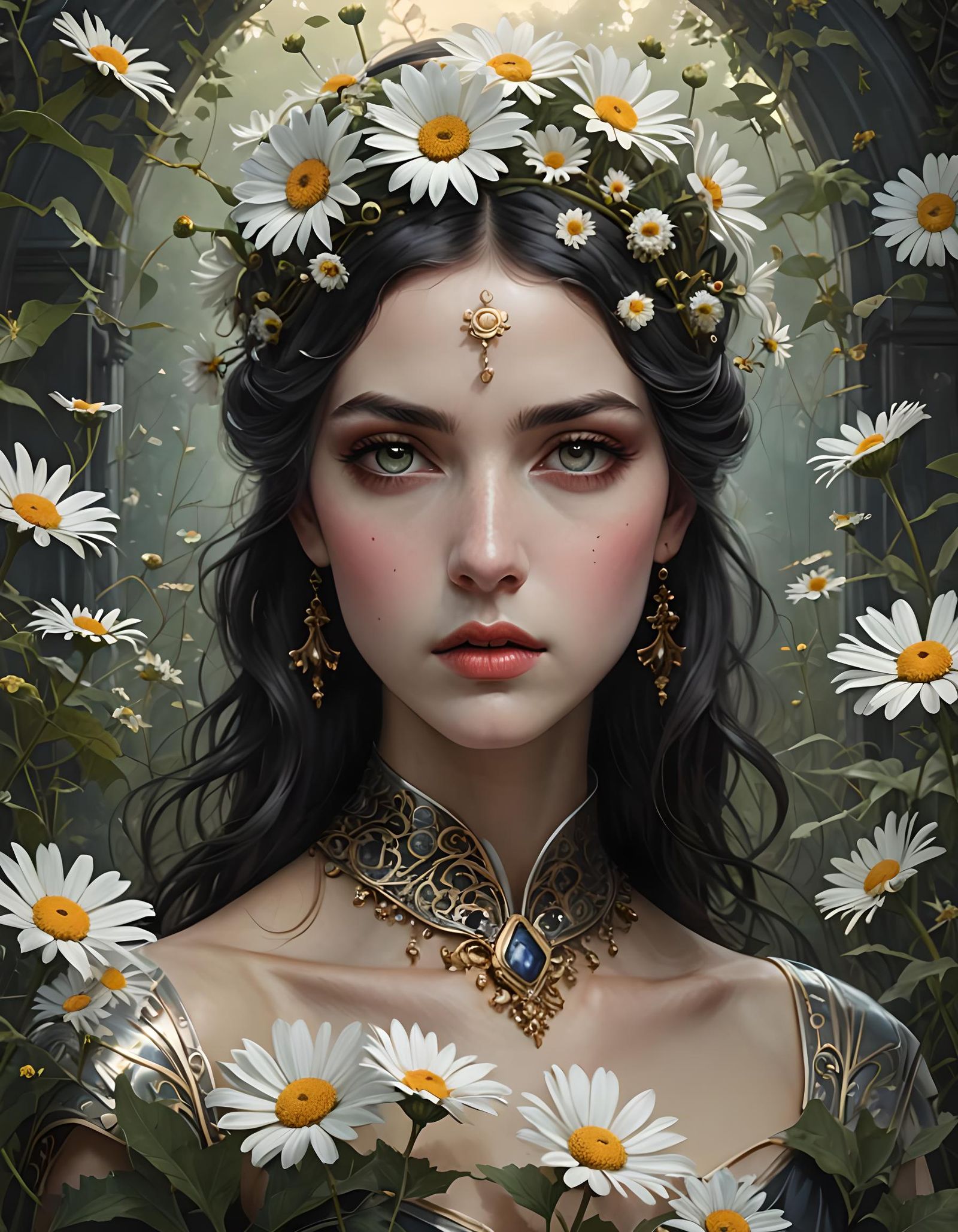 Goddess in Daisy Garden: Breathtaking Portrait