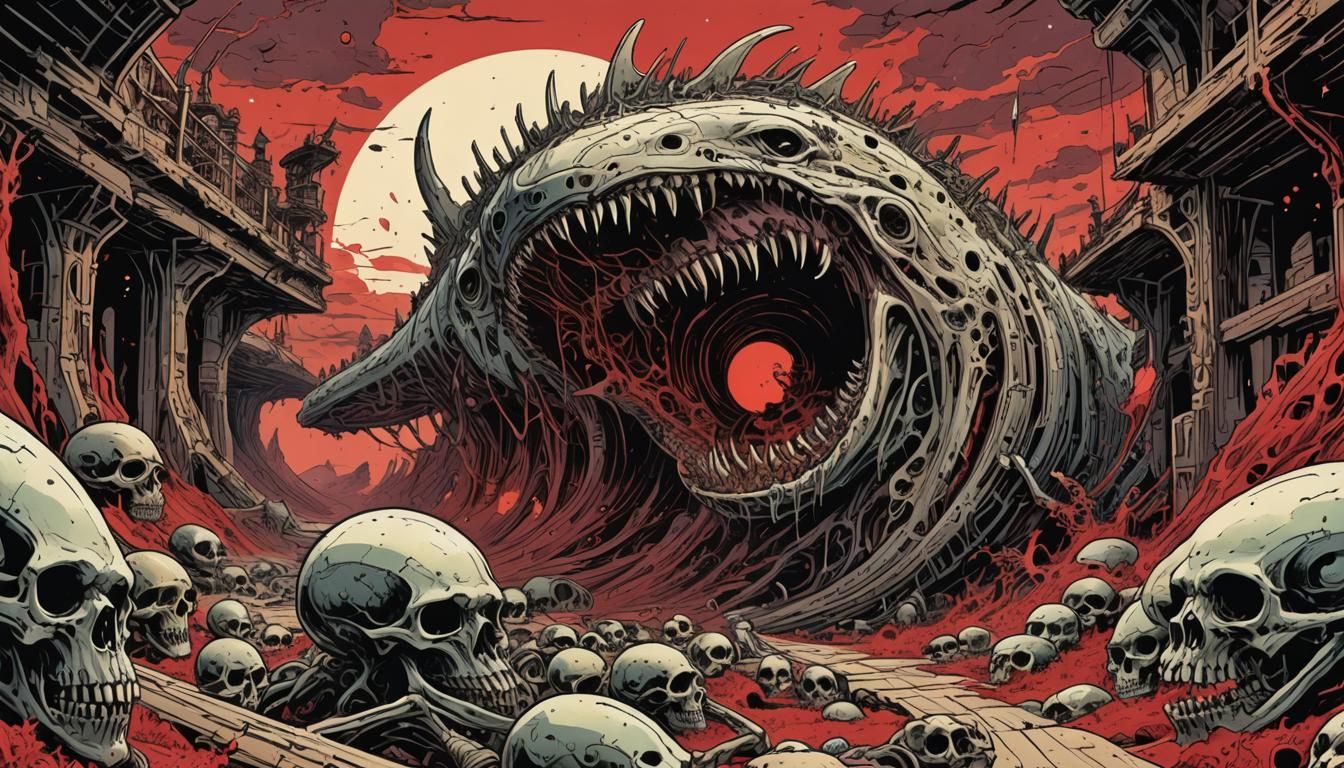 Retro Sci-Fi Comic: Martian Whale Skeletons in Neon