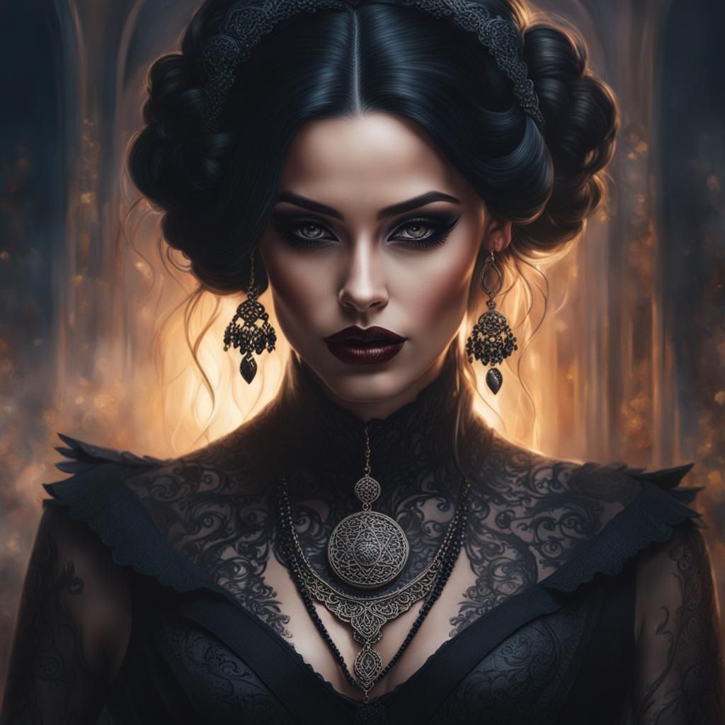 Gothic Latina Beauty in Acrylic Style