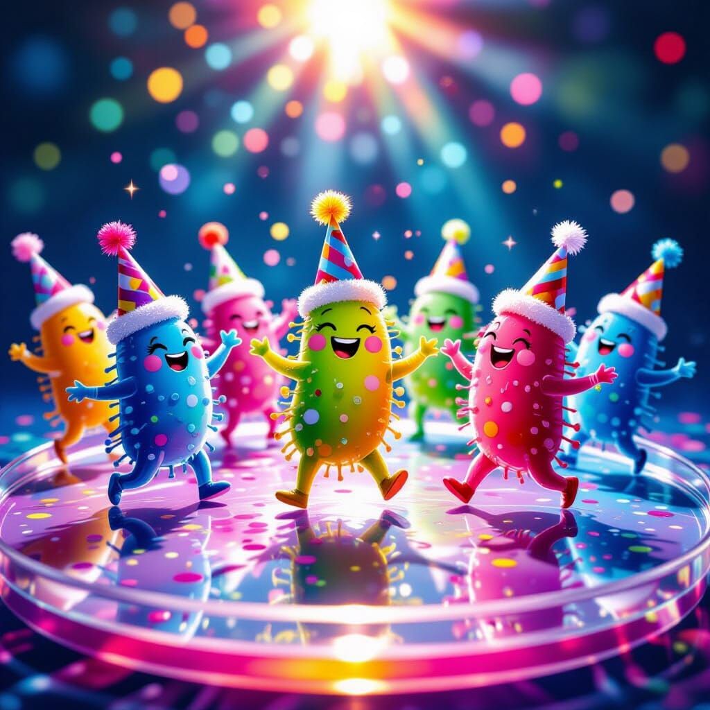 Microbes in Party Hats Dancing in Petri Dish