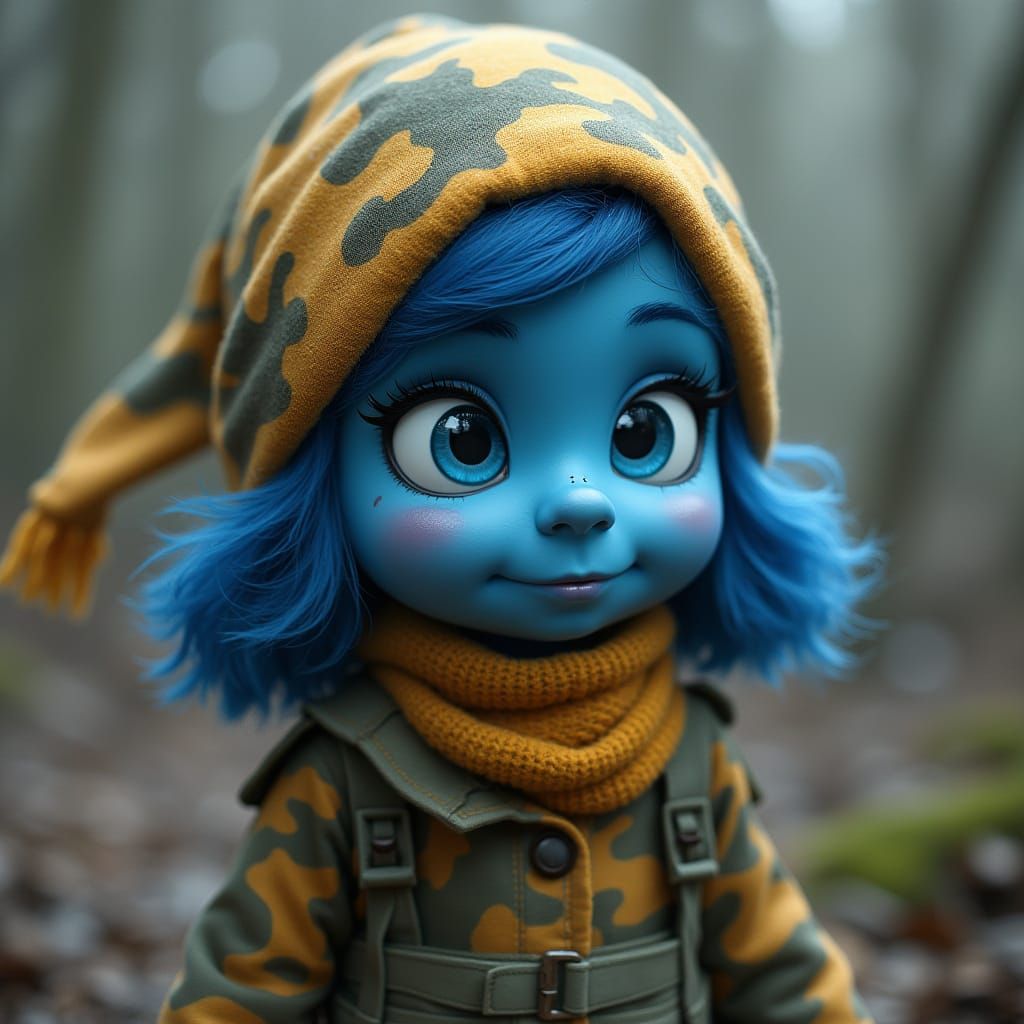 Smurfette as Camo Commando in Retro Sci-Fi Style