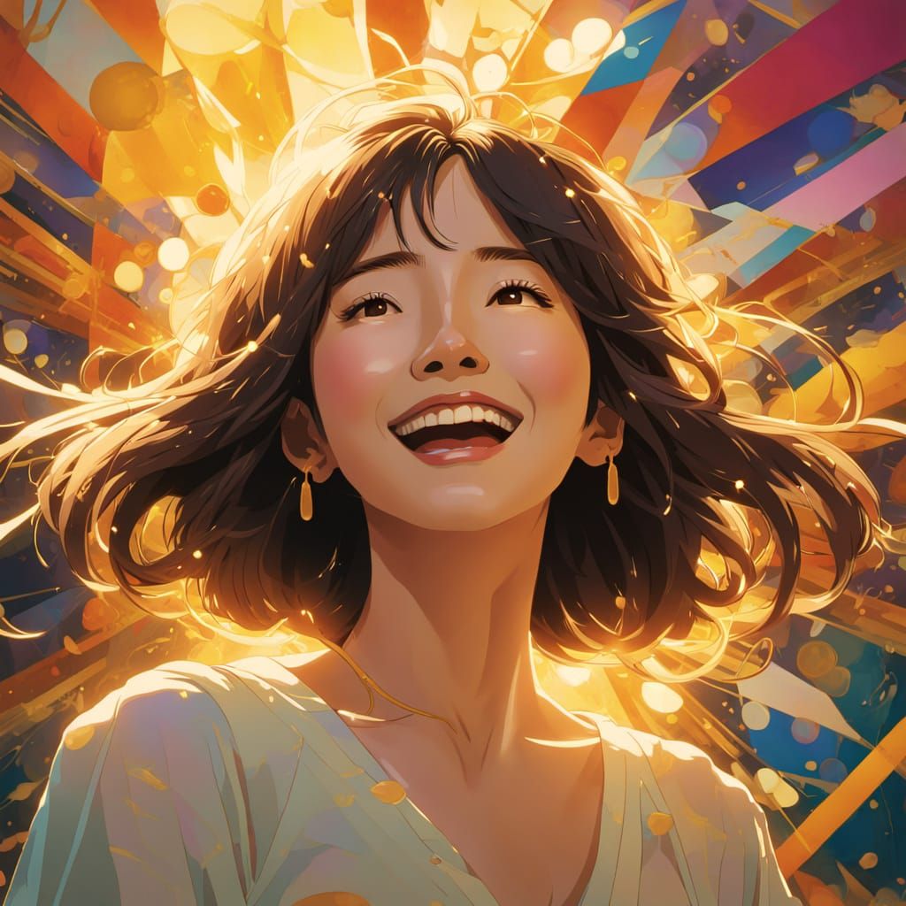 Joyful Woman in Studio Ghibli Style Concept Art