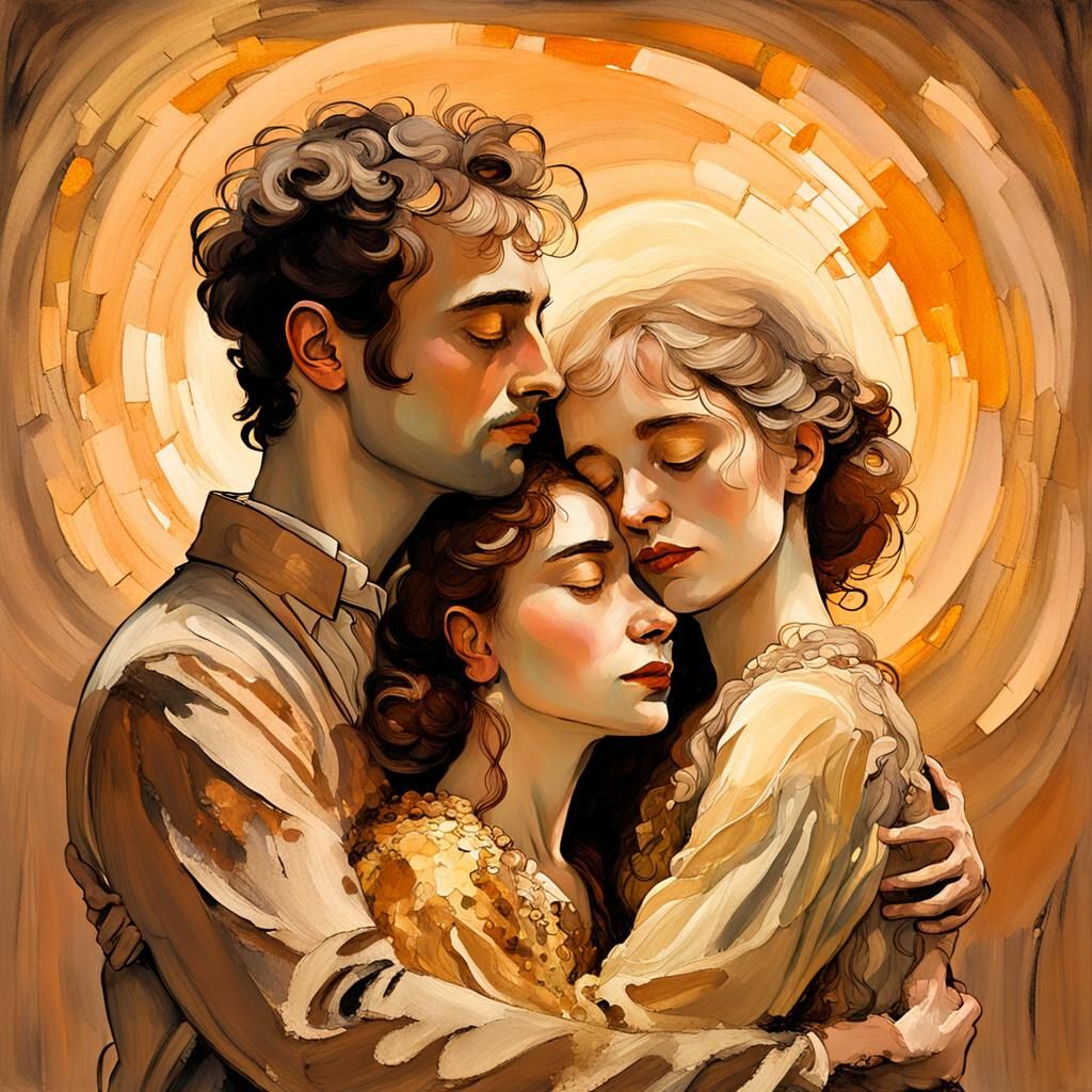 Emotive Embrace in Golden Light, Romantic Style