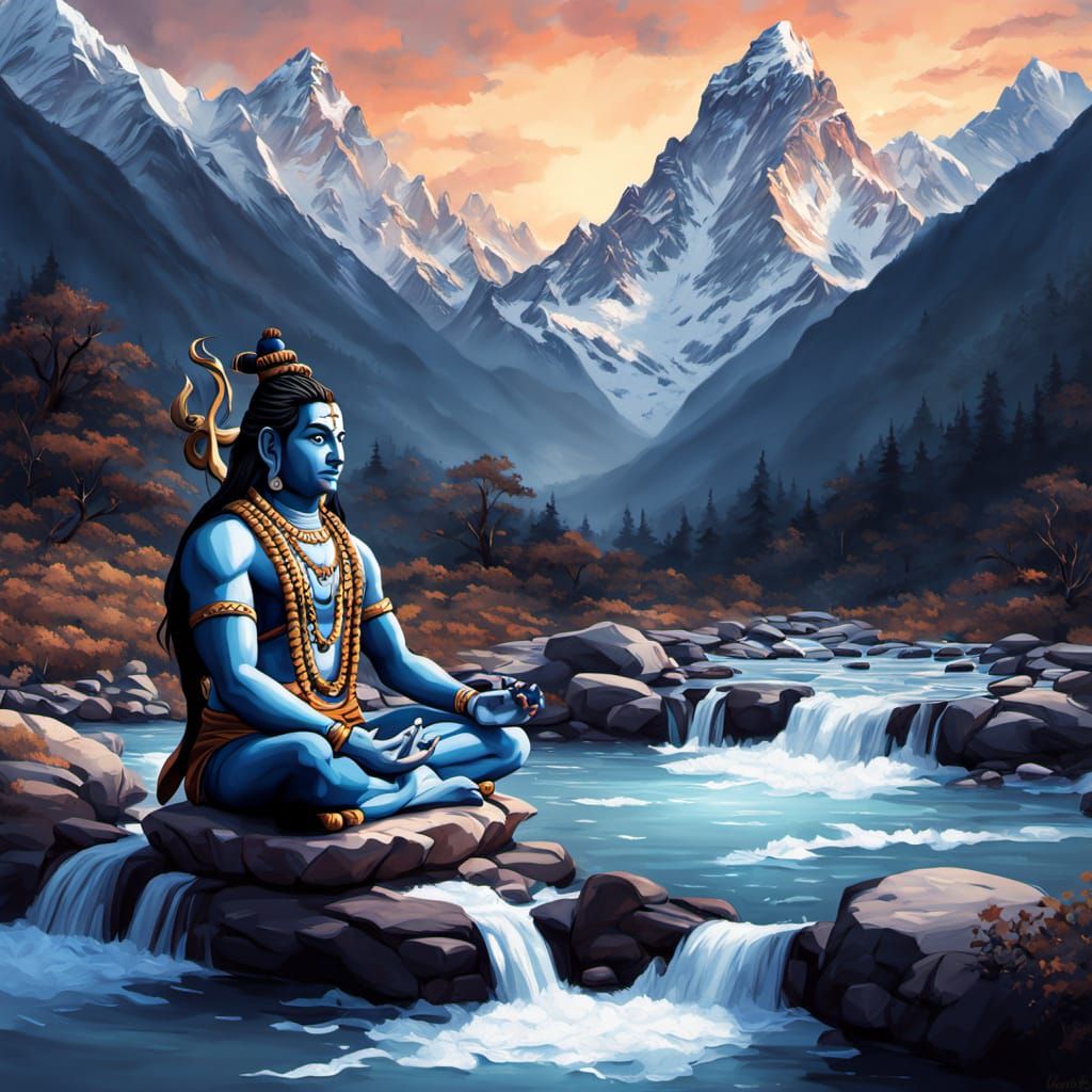 Lord Shiv Meditating in Serene Himalayan Landscape