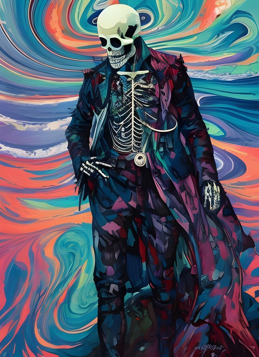 Badass Skeleton Man Portrait with Oil Stains