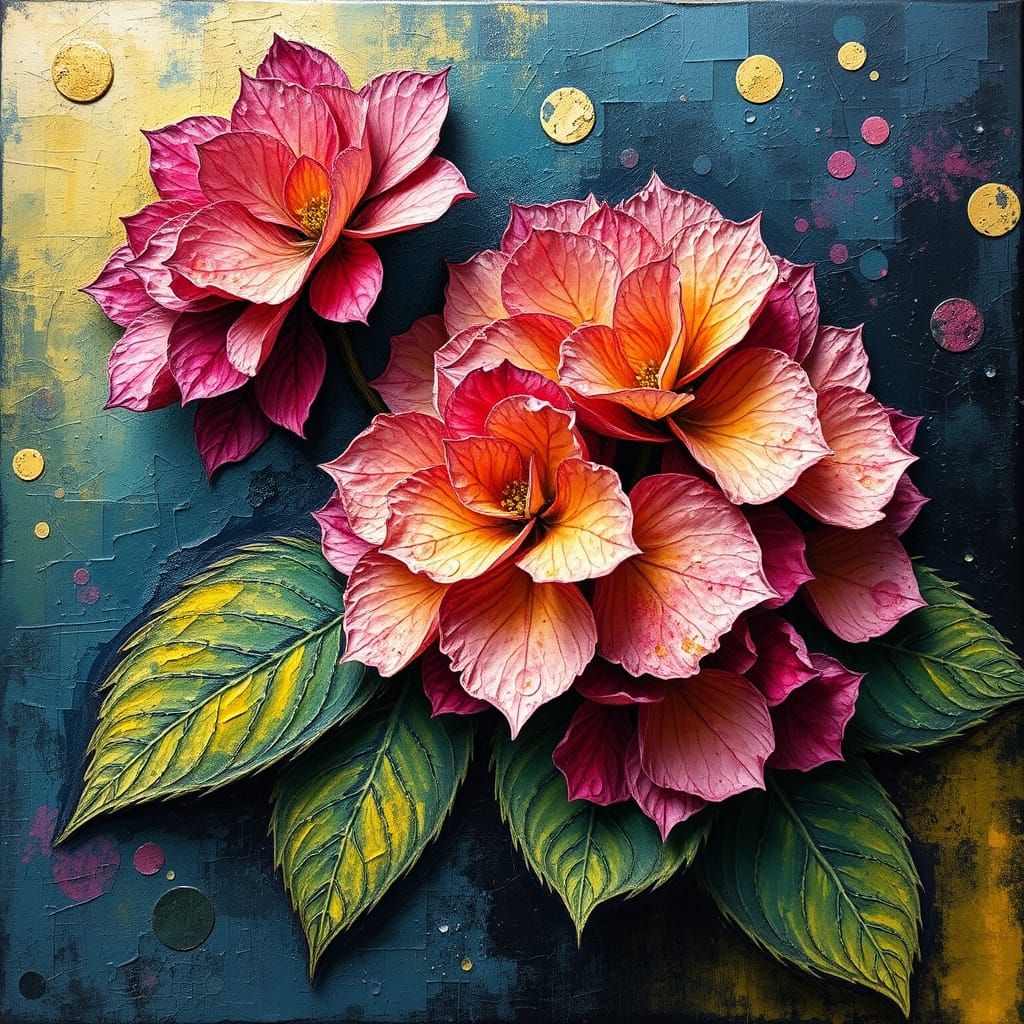 Textured Scratchboard Hydrangea with Encaustic Wax